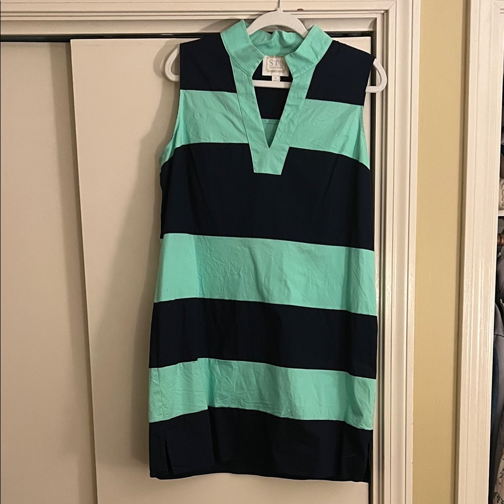 Sail to sable Striped Sleeveless Dress in Navy and Mint XL